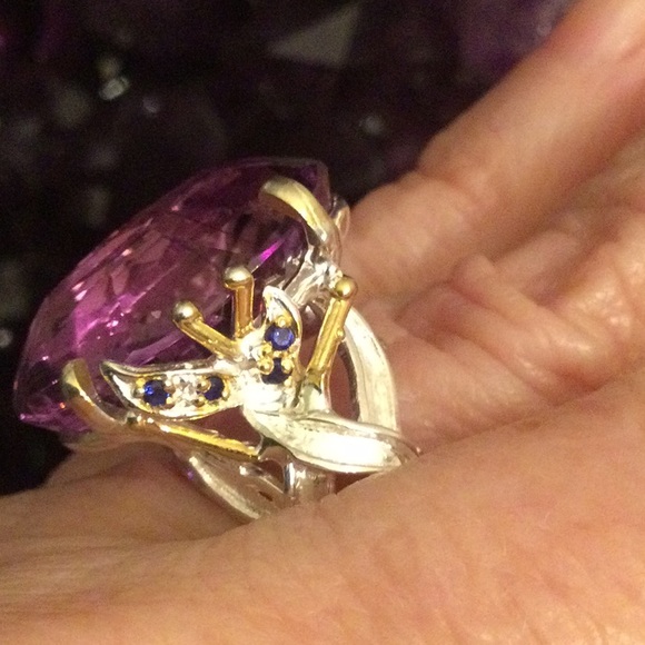 Extra Fancy Cut AAA+ Genuine Amethyst 25 CTW Ring - Picture 6 of 13